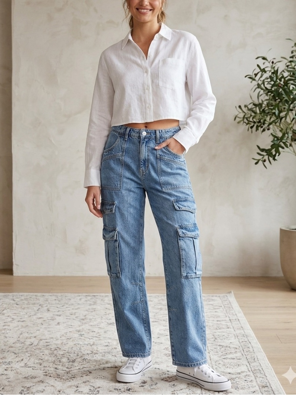 Garage Light Blue Women's Cargo Boyfriend Jeans
